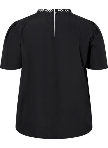 Blouse with anglaise embroidery and 1/2 sleeves, Black, Packshot image number 1