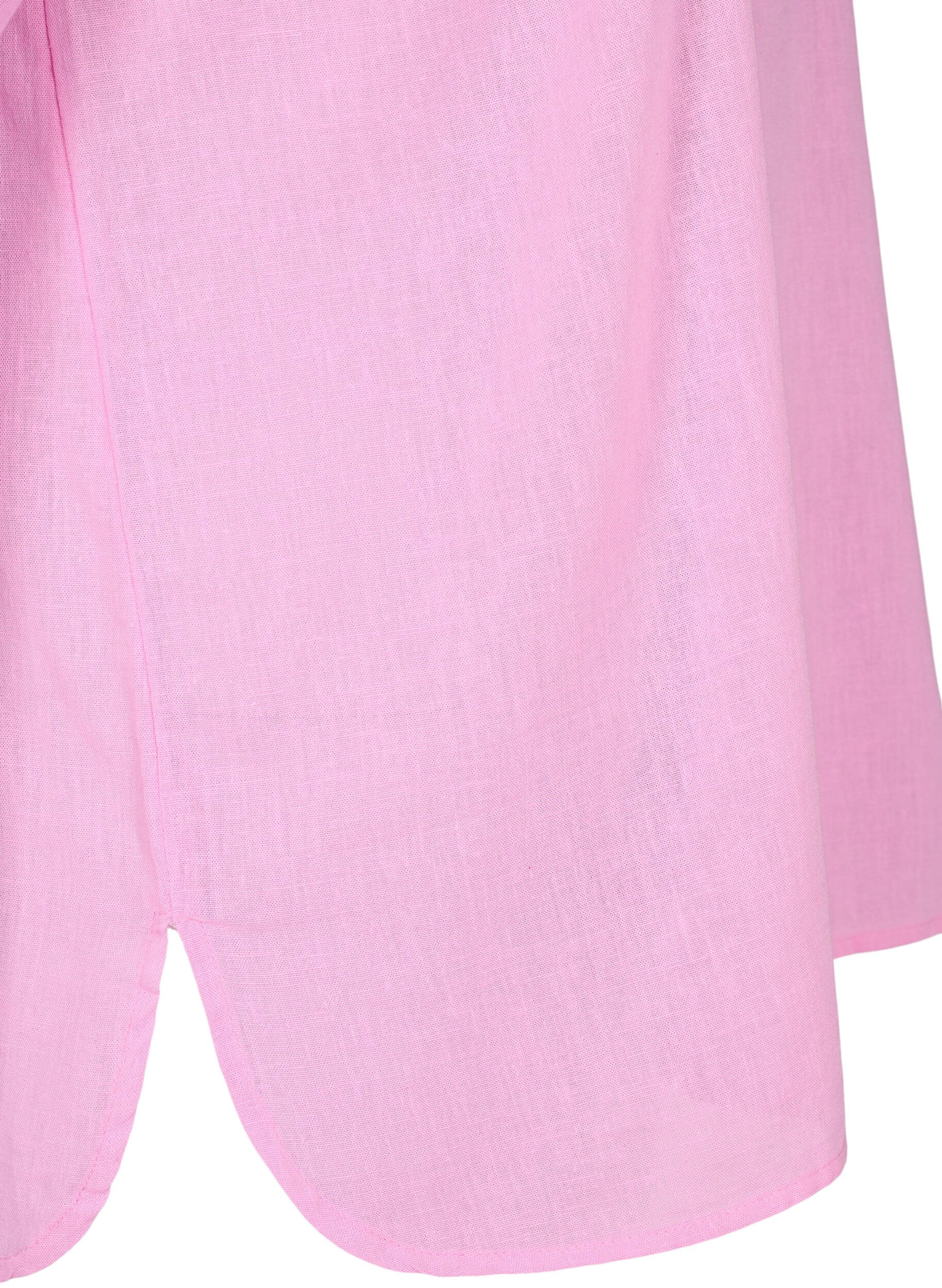 Zizzifashion Shirt blouse with button closure in cotton-linen blend, Begonia Pink, Packshot image number 3