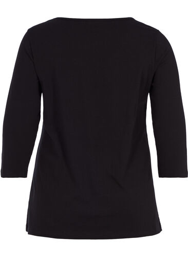 Basic cotton t-shirt with 3/4 sleeves, Black, Packshot image number 1