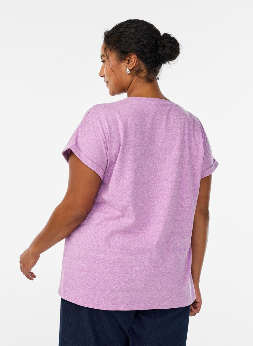Melange t-shirt with short sleeves, Purple, Model