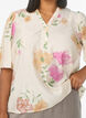 Floral blouse with a ruffle collar and 1/2 sleeves, Beige, Model image number 3