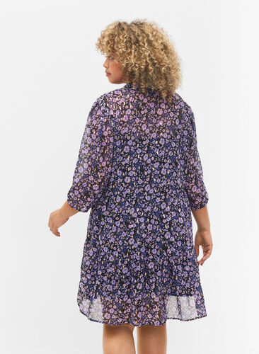 Tunic with floral print and lurex, Purple Ditzy Flower, Model image number 1