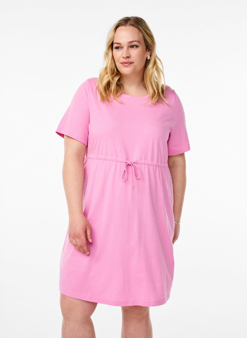 FLASH - Short T-shirt dress with tie belt, Pink, Model image number 0