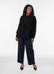 Viscose blouse with a ruffle collar, Black, Model image number 1