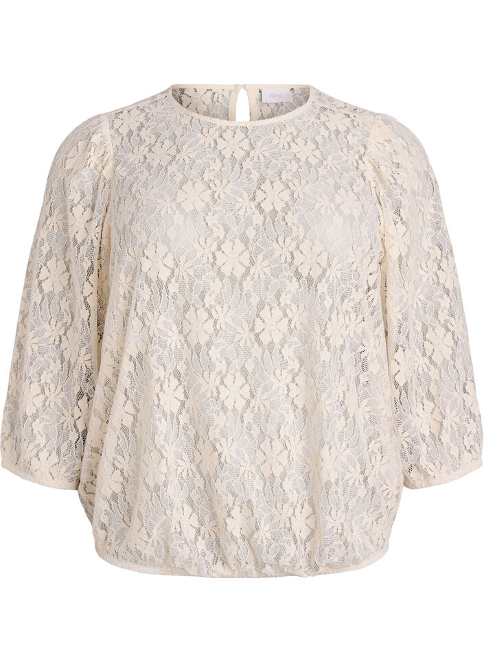 Lace blouse with 3/4 sleeves, Vanilla, Packshot image number 0