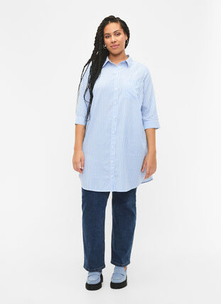 Long striped shirt with 3/4 sleeves, Marina W. Stripe, Model image number 2