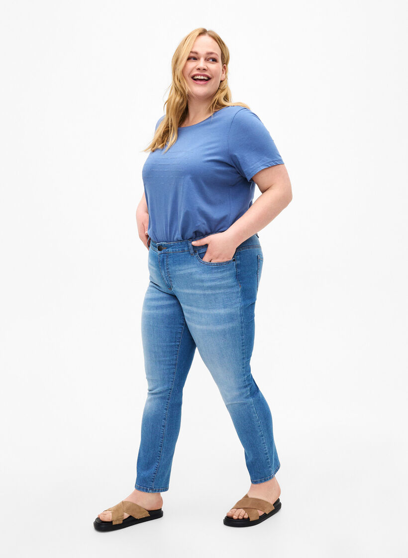 T-shirt with text motif, Moonlight B. W.Navy, Model image number 2