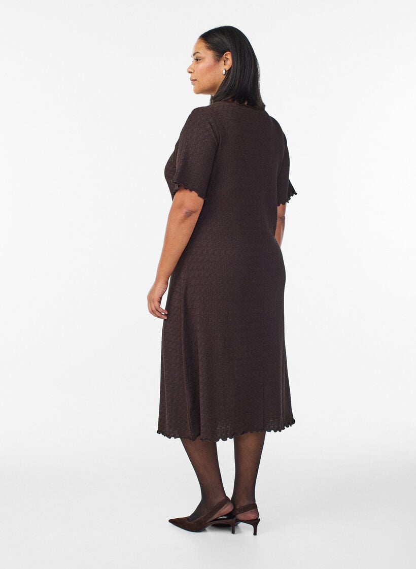 Textured midi dress with short sleeves, Brown, Model image number 1