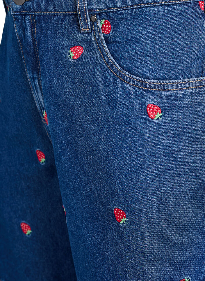 Denim shorts with embroidered flowers, Blue, Packshot image number 2