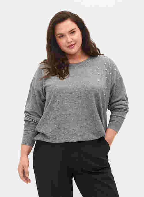 Long-sleeved top with pearl detail