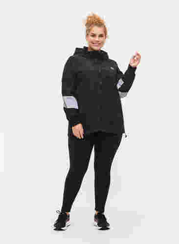 Sports jacket with reflective details and adjustable bottom, Black w. Reflex, Model image number 2
