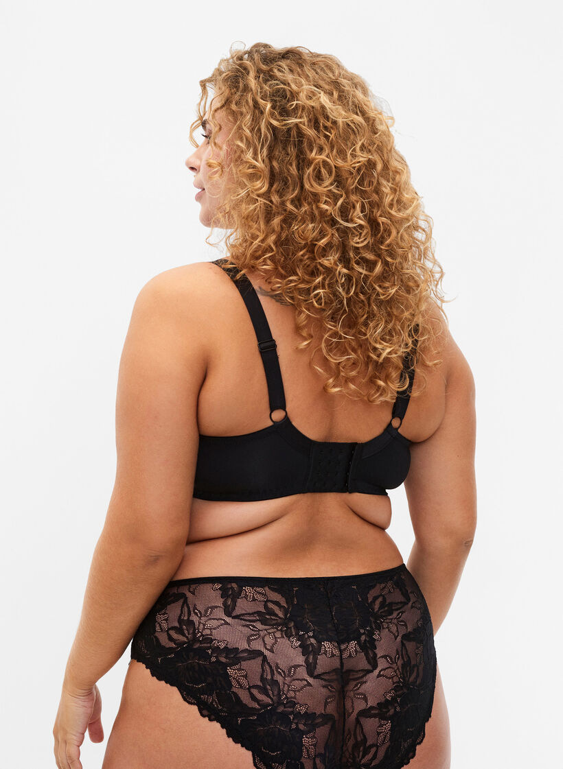 Padded bra with lace and string, Black, Model image number 1