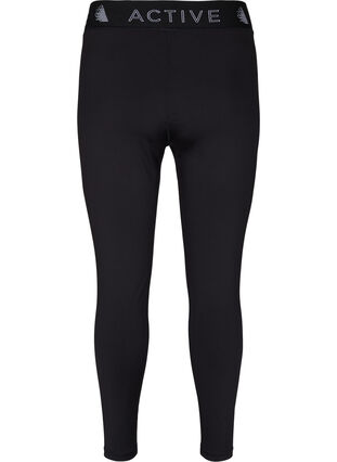 Cropped gym leggings with text print, Black, Packshot image number 1