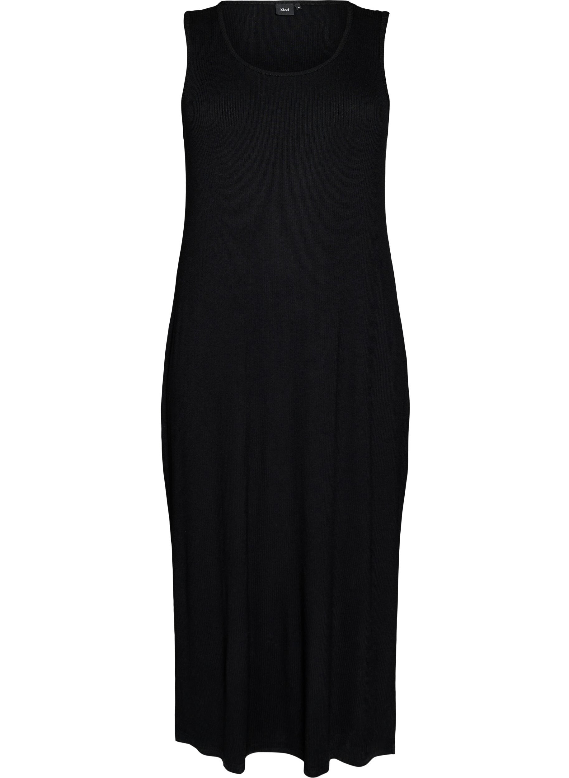 Zizzifashion Sleeveless ribbed dress in viscose, Black, Packshot image number 0