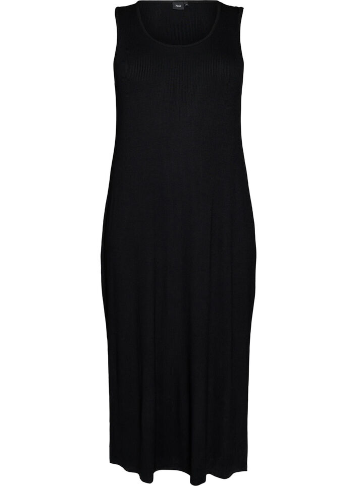 Sleeveless ribbed dress in viscose, Black, Packshot image number 0