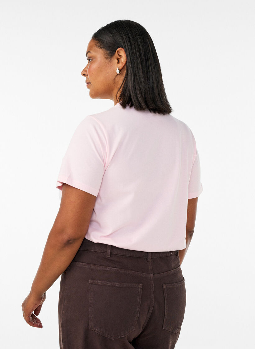 Organic cotton T-shirt with front print, Rose, Model image number 2