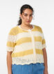 Knitted cardigan with eyelet embroidery and stripes, Yellow, Model image number 0