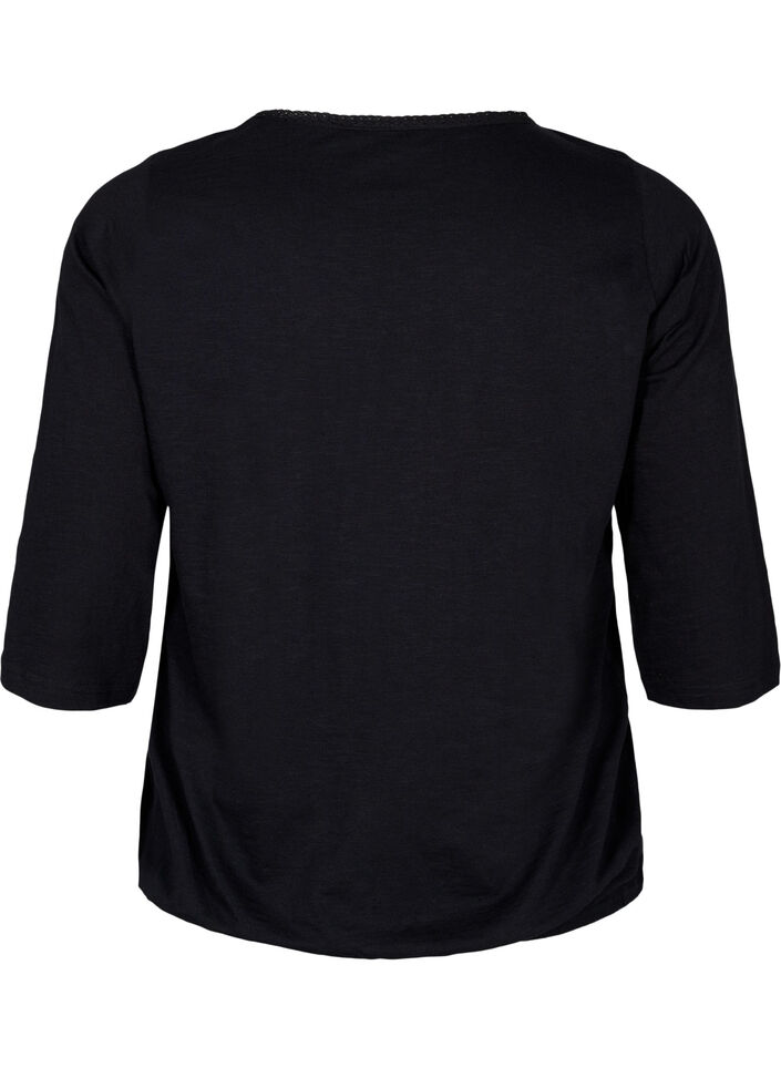 Cotton top with 3/4 sleeves, Black, Packshot image number 1