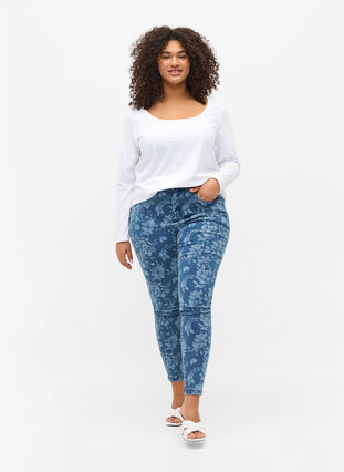 Patterned super slim Amy jeans, Blue denim, Model image number 2