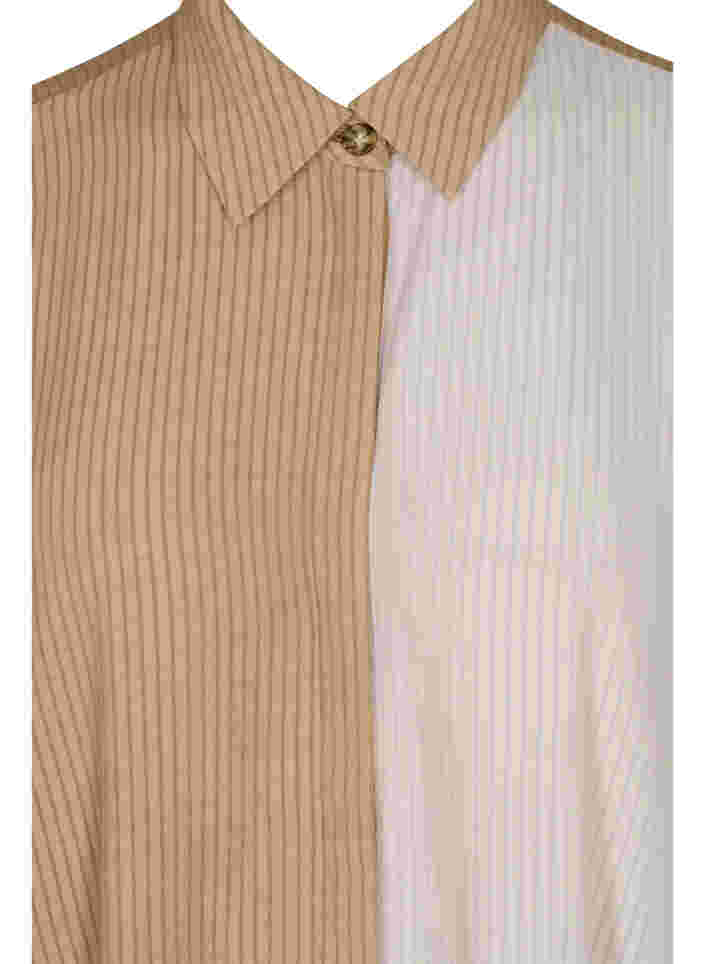 Viscose shirt dress with 3/4 sleeves and colour-block, Praline, Packshot image number 2