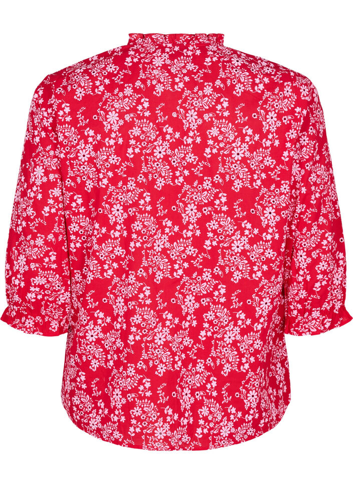 Cotton blouse with floral print, Red, Packshot image number 1