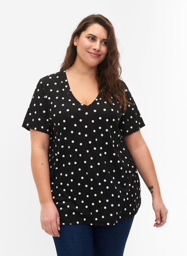 FLASH - Printed t-shirt with v-neck, Black Dot, Model image number 0