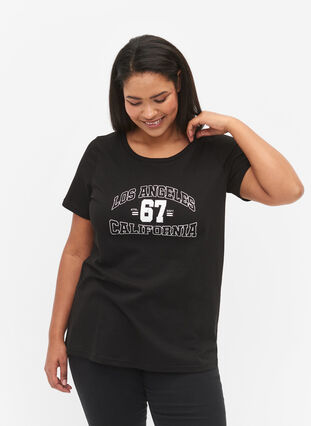 Cotton t-shirt with print on the front, Black LOS ANGELES, Model image number 0