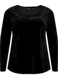 Velour top with long sleeves, Black, Packshot