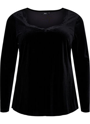 Velour top with long sleeves, Black, Packshot image number 0