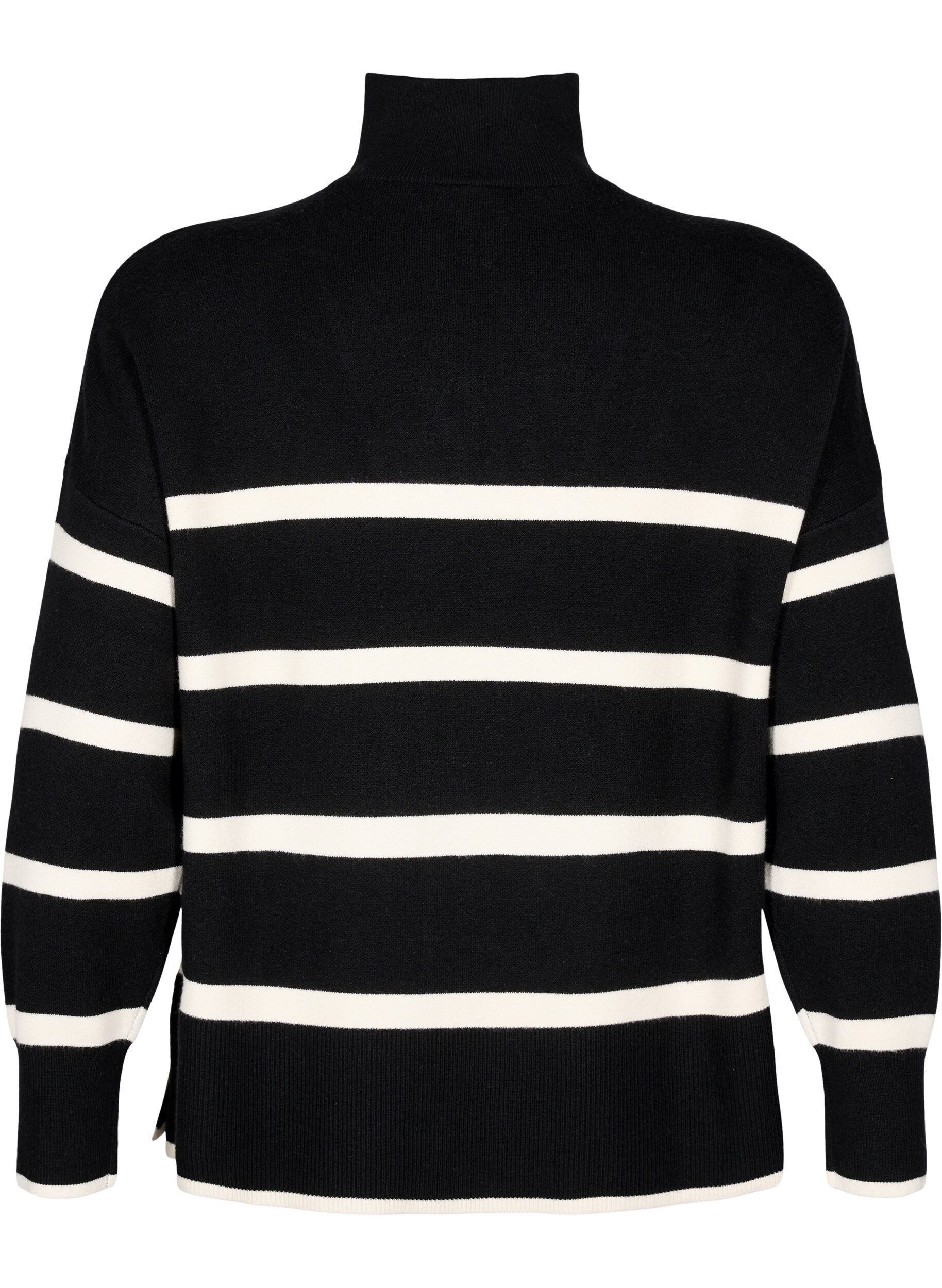 Zizzifashion Pullover with stripes and high collar	, Black w. Birch, Packshot image number 1