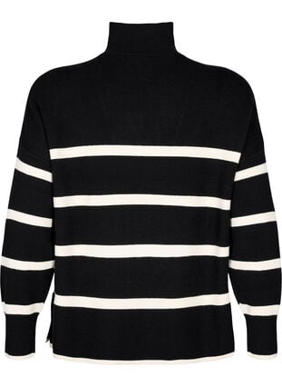 Pullover with stripes and high collar	, Black w. Birch, Packshot image number 1