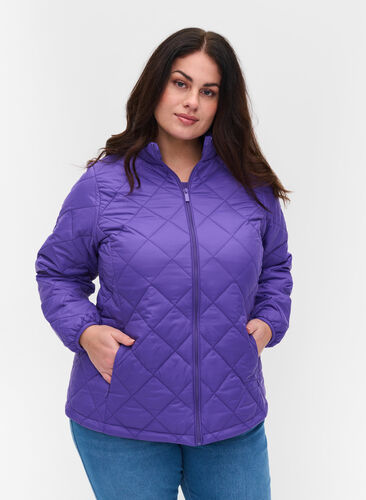 Lightweight quilted jacket with zip and pockets, Ultra Violet, Model image number 0