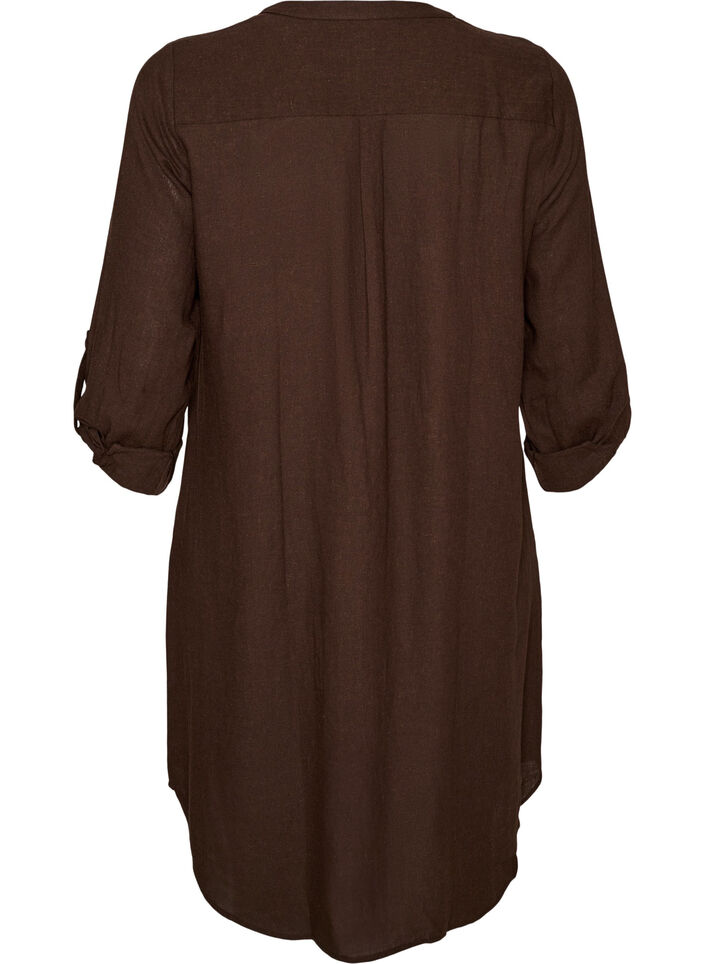 Long shirt in linen and viscose, Brown, Packshot image number 1