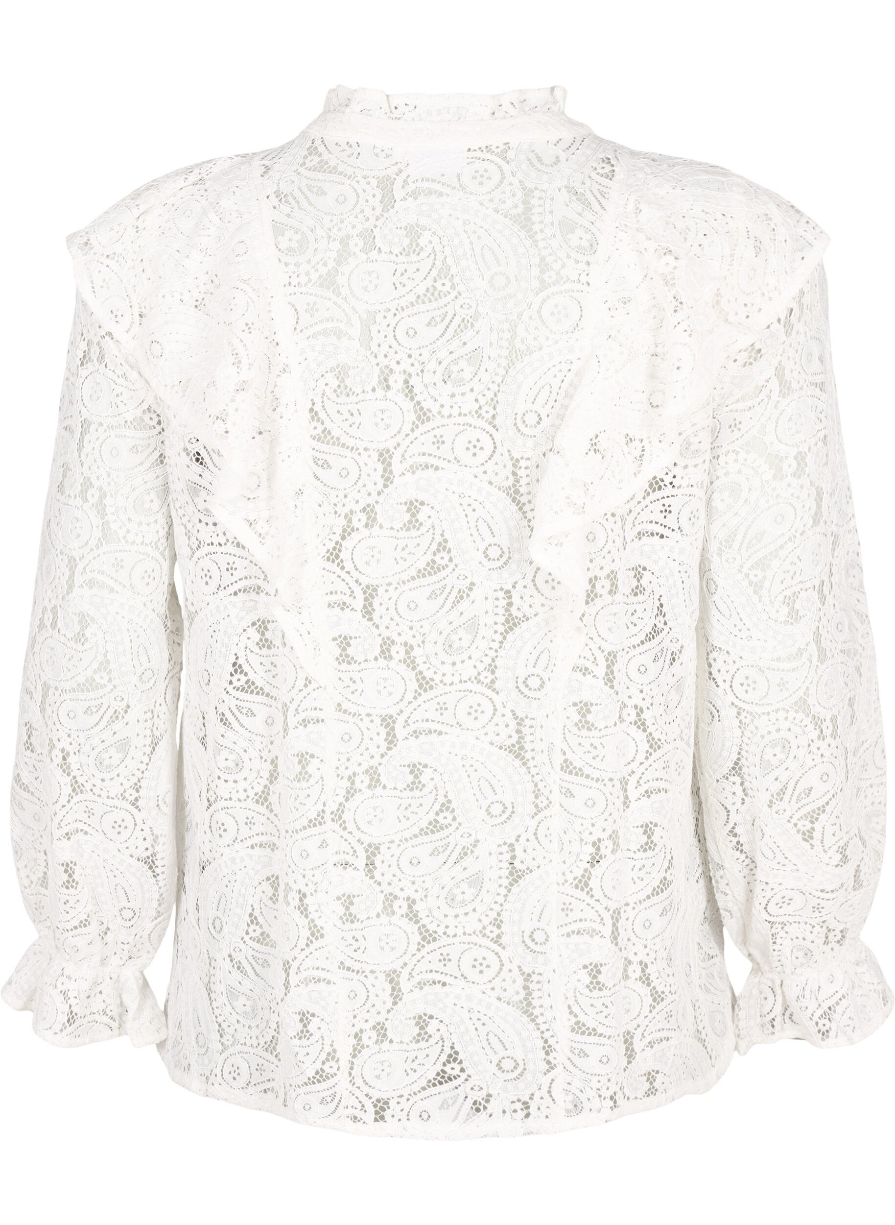 Zizzifashion Lace shirt blouse with ruffle detail, Snow White, Packshot image number 1