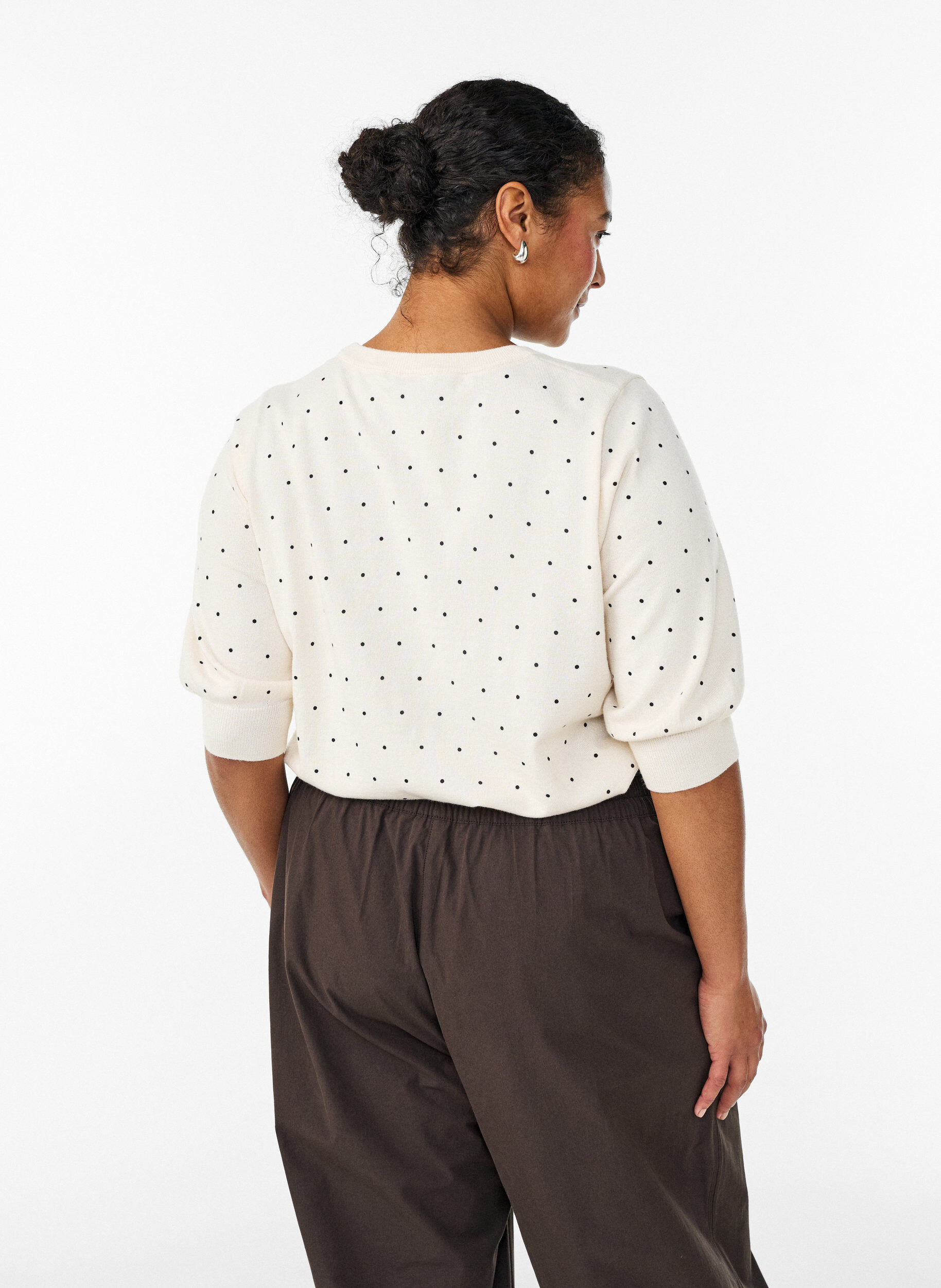 Zizzifashion Knitted top with polka dot pattern and short sleeves, White, Model image number 1