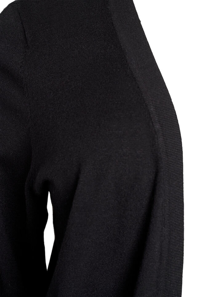 Long open-front knit cardigan with pockets, Black, Packshot image number 2