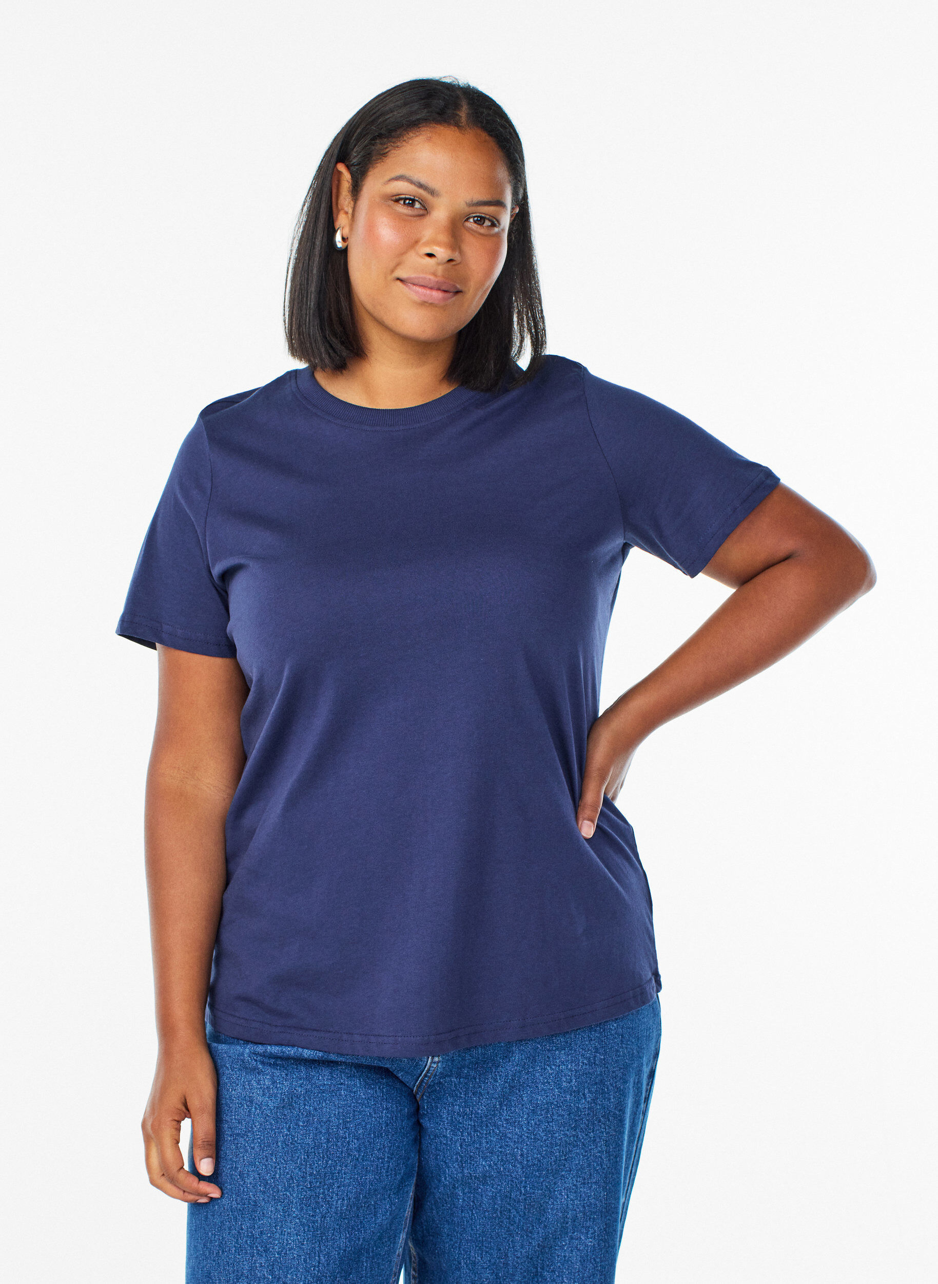 ZizzifashionBasic cotton T-shirt with round neck, Blue, Model image number 0