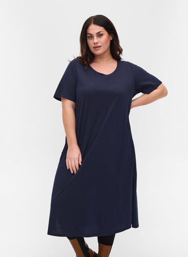 Cotton t-shirt dress with side slits, Night Sky, Model image number 0