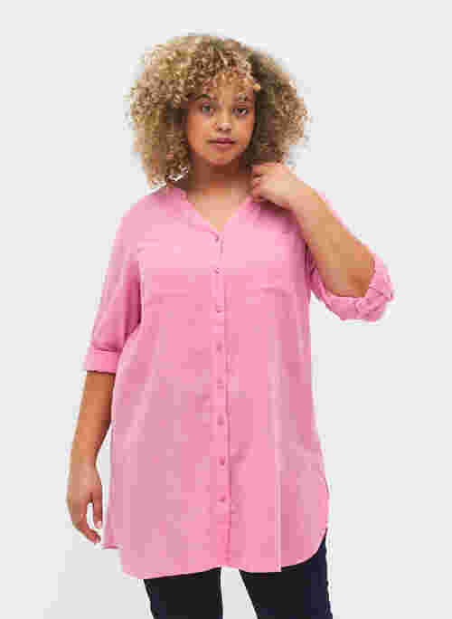 Long shirt with 3/4 sleeves and v-neckline