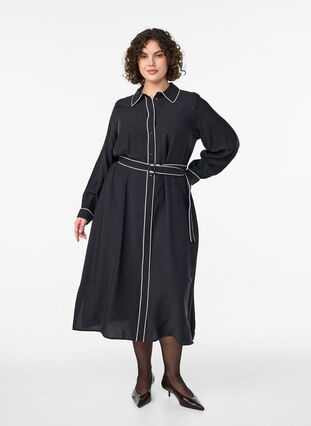 Midi shirt dress with contrast edges - Black - Sz. 40-64 - Zizzifashion Midi shirt dress with contrast edges - Black - Sz. 40-64 - Zizzifashion
