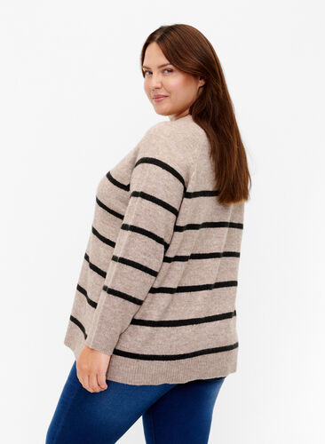 Knitted blouse with stripes, Simply Taupe Mel., Model image number 1
