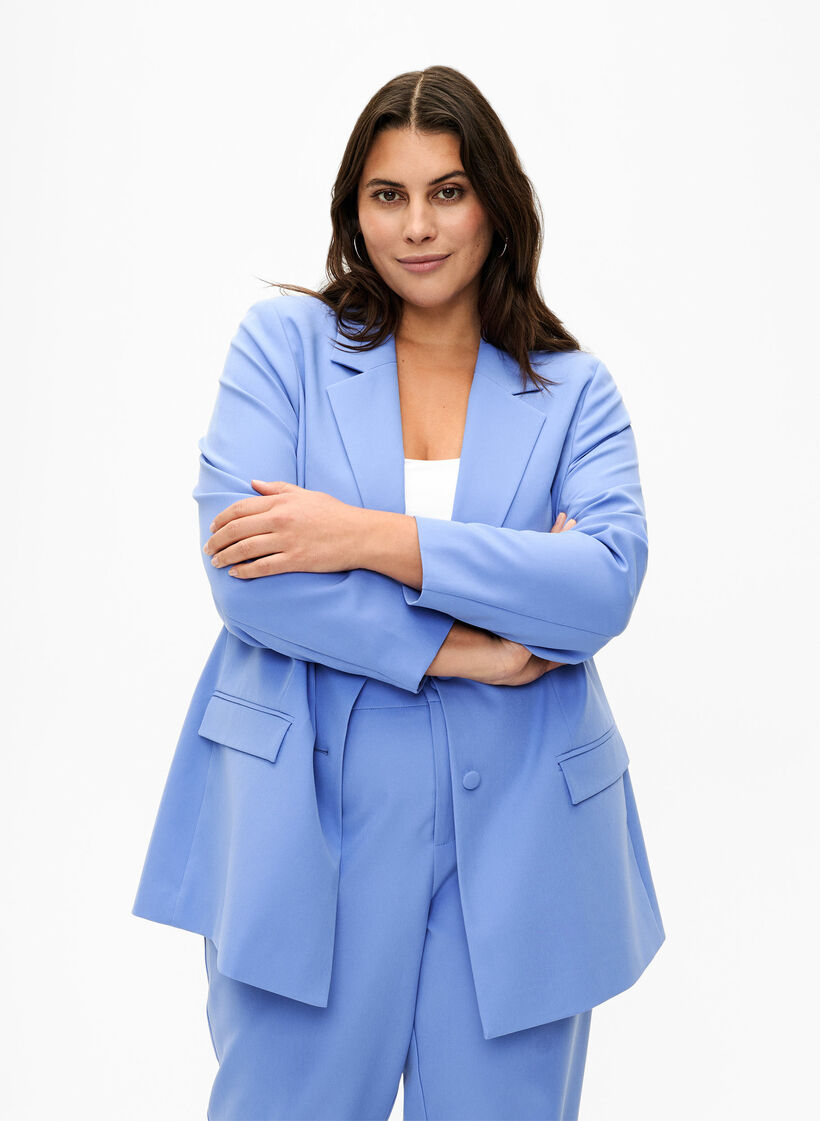 Classic blazer with button fastening, Wedgewood, Model image number 0