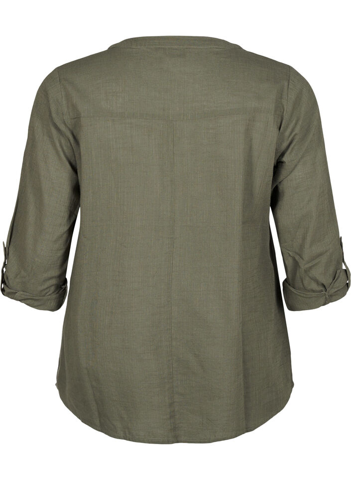 Cotton shirt blouse with a v-neck, Green, Packshot image number 1