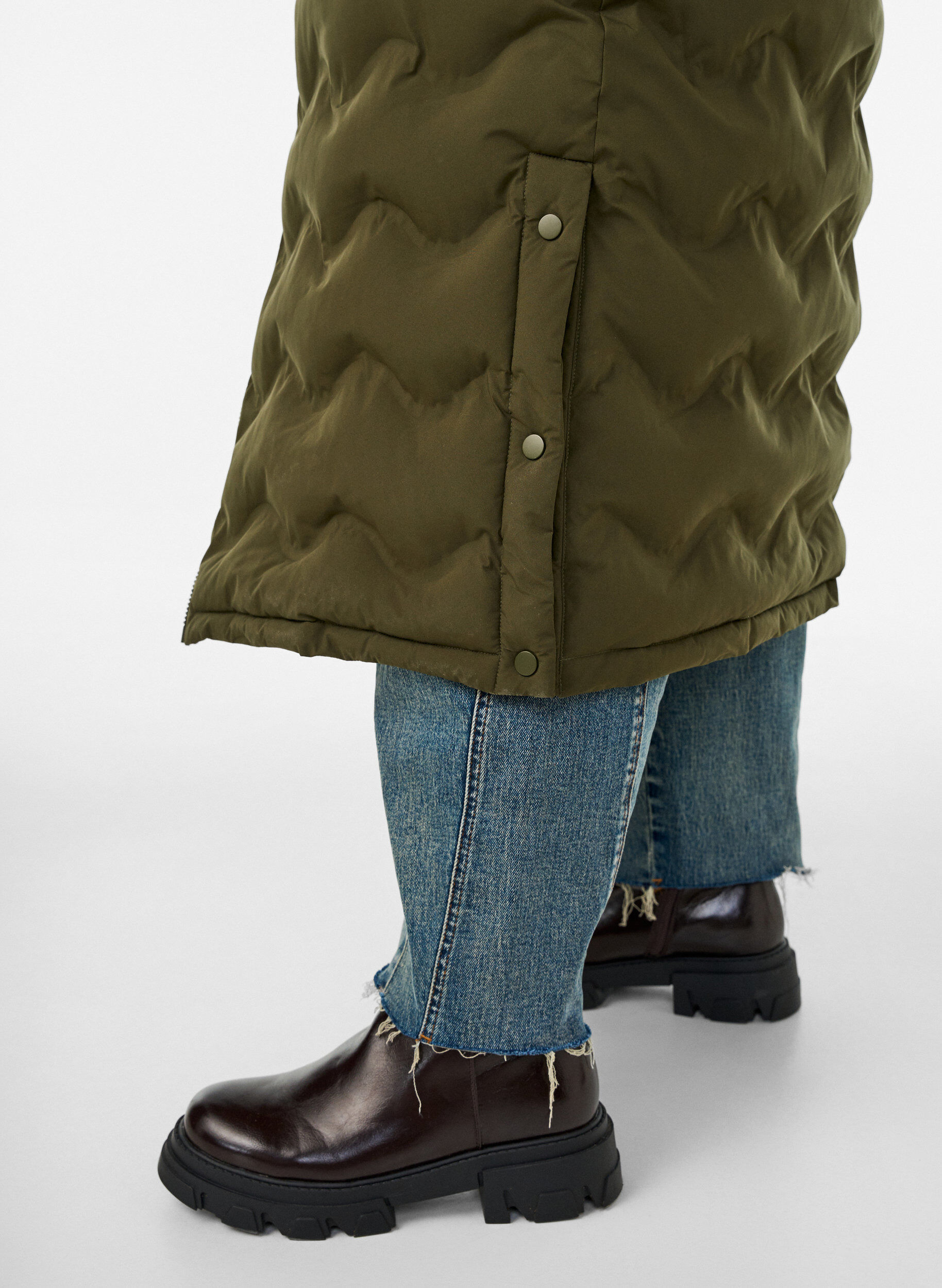 ZizzifashionLong hooded puffer jacket with a wave pattern, Green, Model image number 3