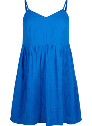 Cotton beach dress with narrow straps, Victoria blue, Packshot image number 0