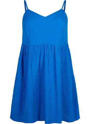 Cotton beach dress with narrow straps, Victoria blue, Packshot image number 0