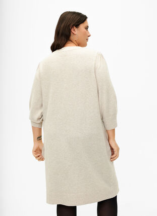 Knitted dress with 3/4 puff sleeves, Pumice S./White Mel., Model image number 1