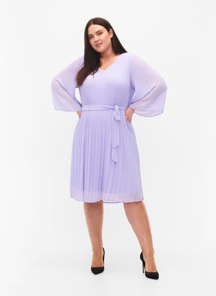Pleated dress with 3/4 sleeves, Lavender, Model image number 2