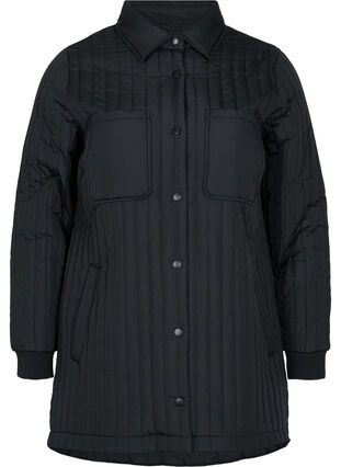 Quilted jacket with chest pockets and a collar, Black, Packshot image number 0