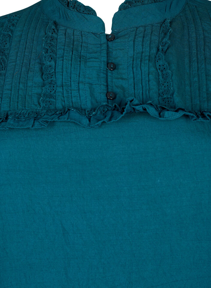 Viscose dress with broderie anglaise and ruffle details, Reflecting Pond, Packshot image number 2